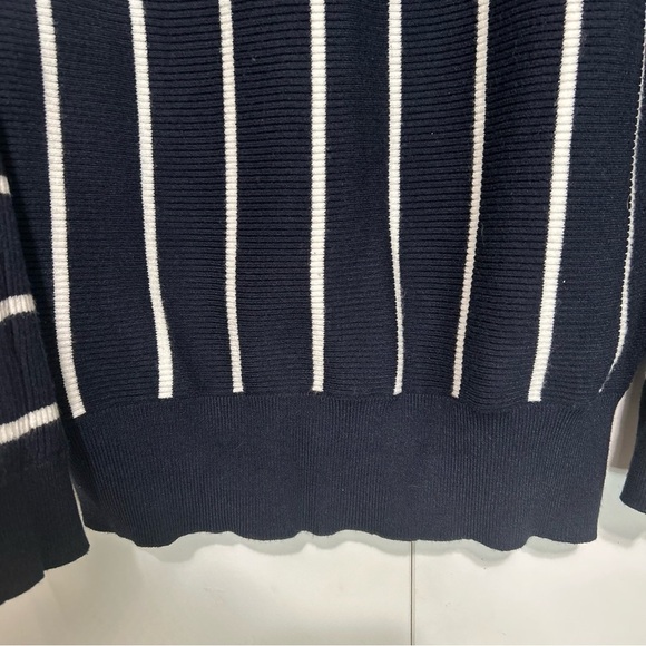 Philosophy Women Large Navy Blue White striped Crew Neck Ribbed Stretch Sweater - Picture 3 of 10